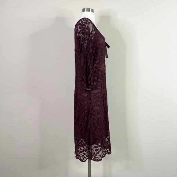 Garnet Hill | Boheme Plum Brown Lace Easy Tie Scoop Neck 3/4 Sleeve Dress 12 EUC - Picture 5 of 10